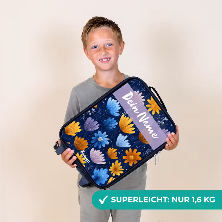 Kinderkoffer mit Name - Blumen - Muster - Blau — 2