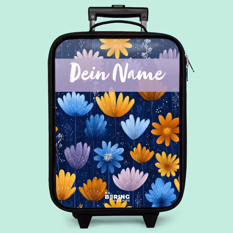 Kinderkoffer mit Name - Blumen - Muster - Blau — 3