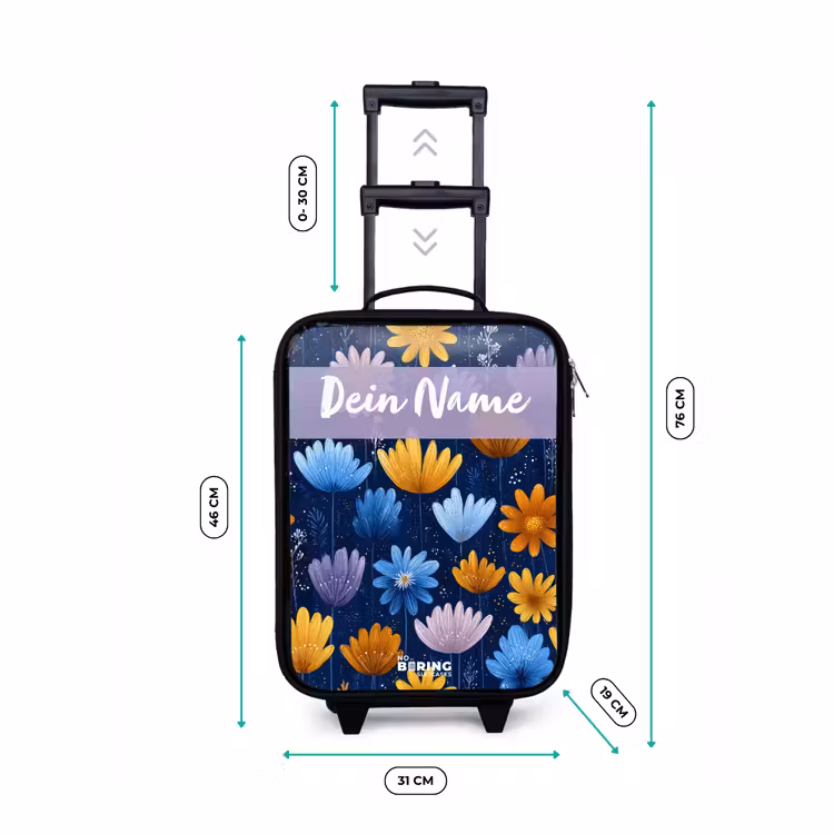 Kinderkoffer mit Name - Blumen - Muster - Blau — 7