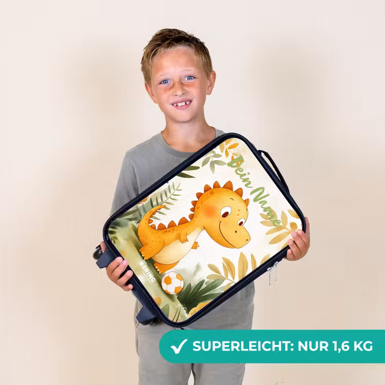 Kinderkoffer mit Name - Dino - Fußball - Orange — 2