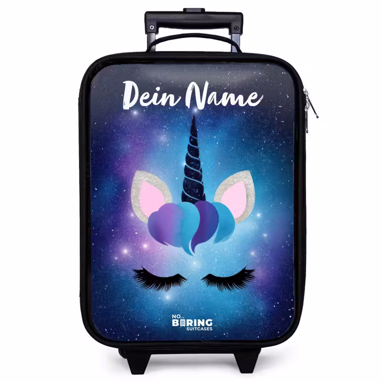 Kinderkoffer mit Name - Einhorn - Sterne - Blau — 1