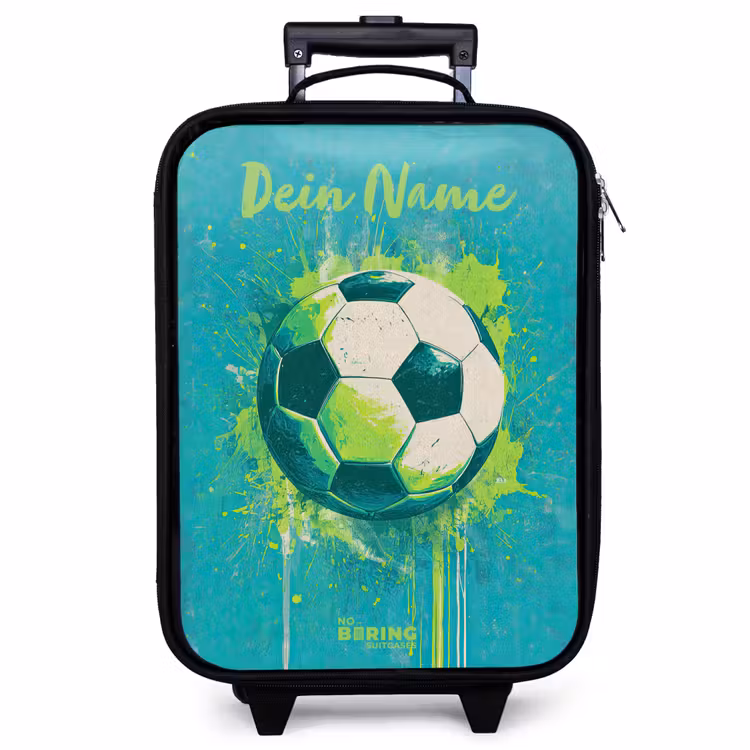 Kinderkoffer mit Name - Fußball-Vibes - Farbkleckse - Grün - Blau — 1