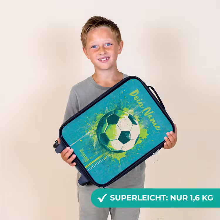 Kinderkoffer mit Name - Fußball-Vibes - Farbkleckse - Grün - Blau — 2