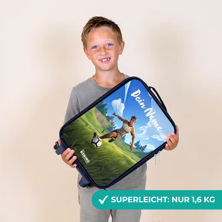 Kinderkoffer mit Name - Fußballer - Gras - Tor - Farbenfroh — 2