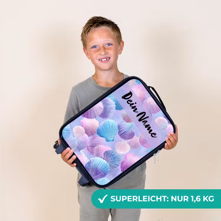Kinderkoffer mit Name - Muscheln - Lila - Blau - Muster — 2
