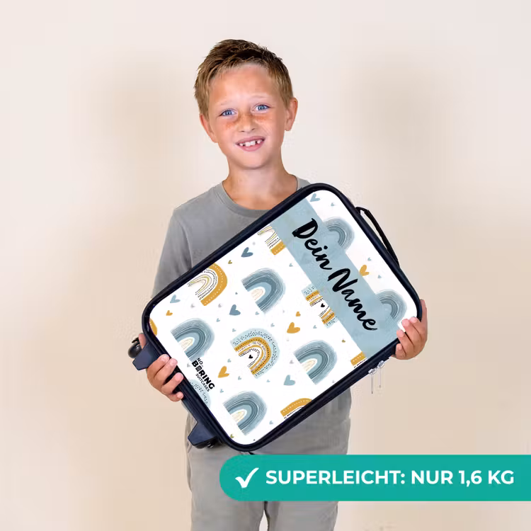 Kinderkoffer mit Name - Muster - Regenbogen - Herzen — 2