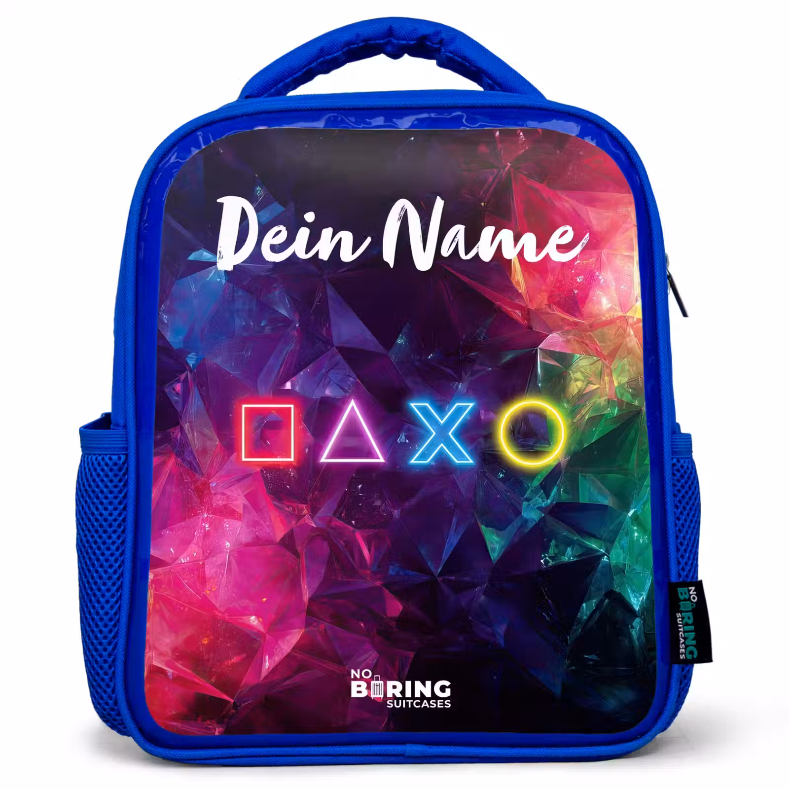 Kinderrucksack mit Namen - Blau - Symbole - Spiel - Farbenfroh — 1