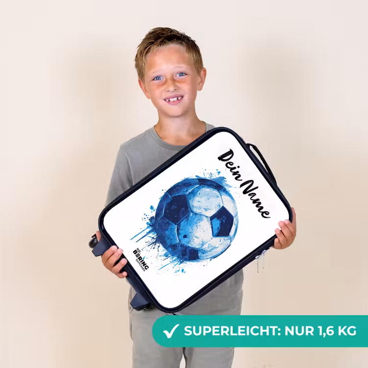 Kinderkoffer mit Name - Fußball-Vibes - Tintenkleckse - Blau — 2