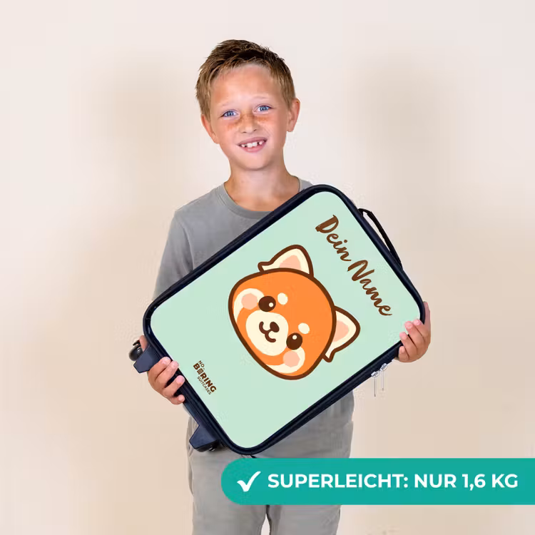 Kinderkoffer mit Name - Kawai - Roter Panda - Grün — 2