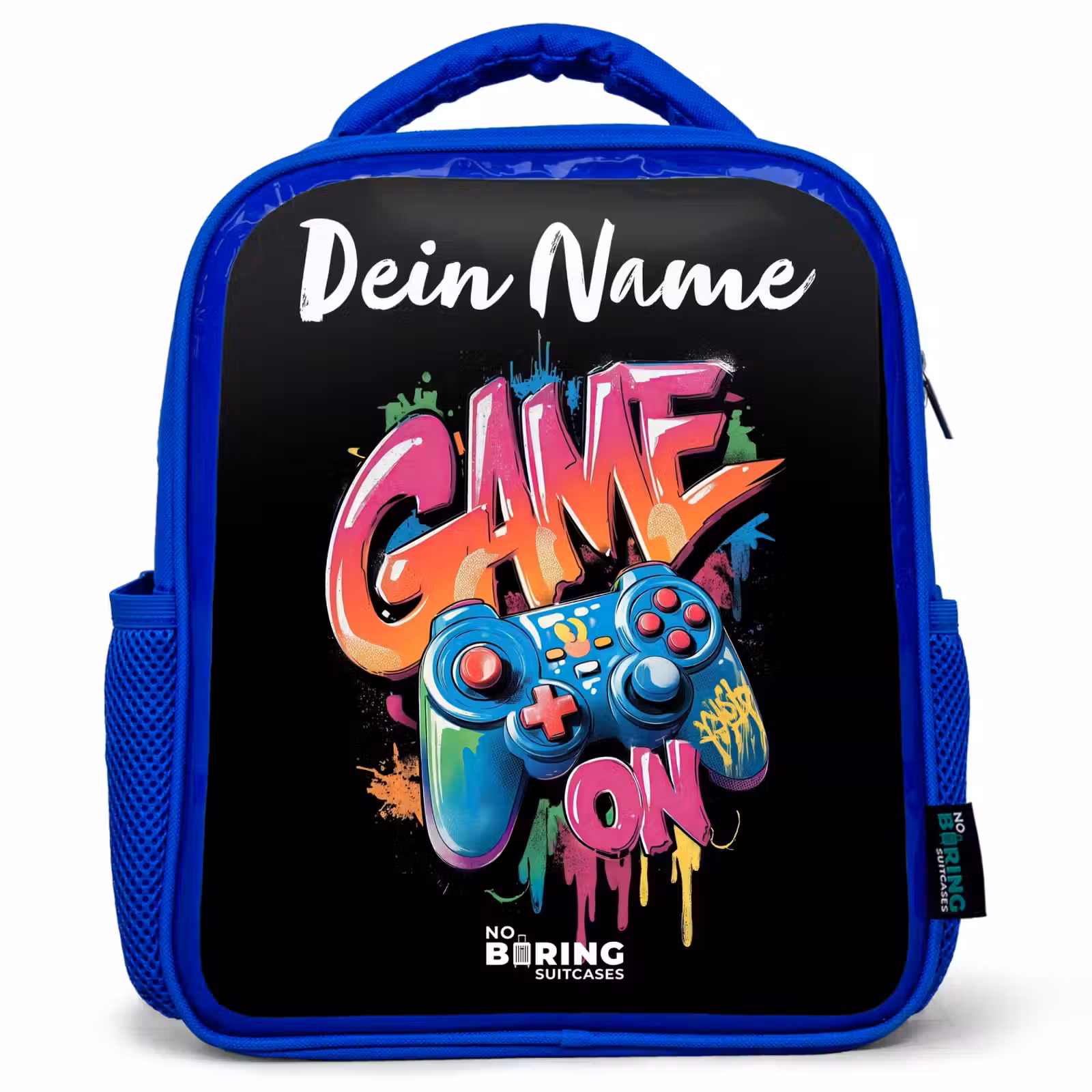 Kinderrucksack mit Namen - Blau - Controller - Spiel - Graffiti - Text — 1