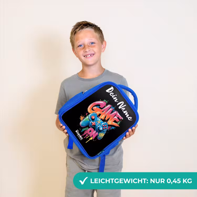 Kinderrucksack mit Namen - Blau - Controller - Spiel - Graffiti - Text — 4