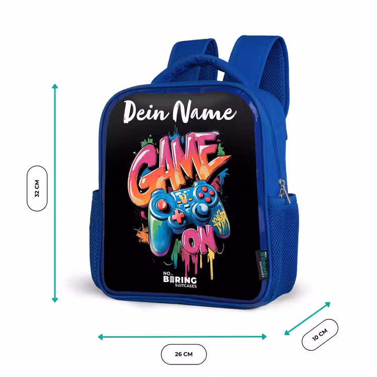 Kinderrucksack mit Namen - Blau - Controller - Spiel - Graffiti - Text — 6