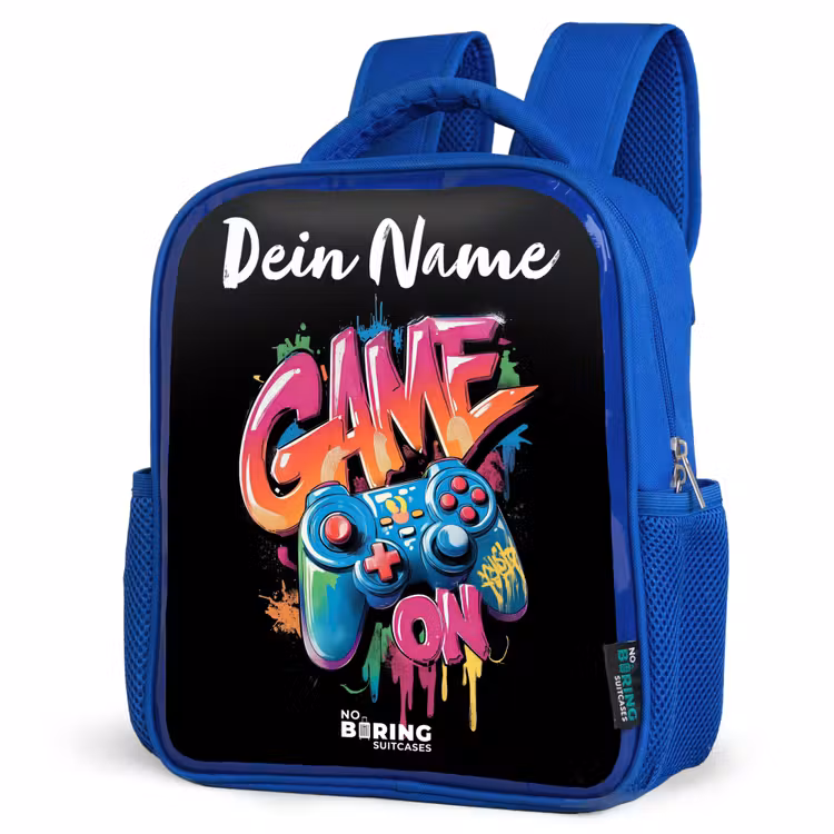 Kinderrucksack mit Namen - Blau - Controller - Spiel - Graffiti - Text — 7