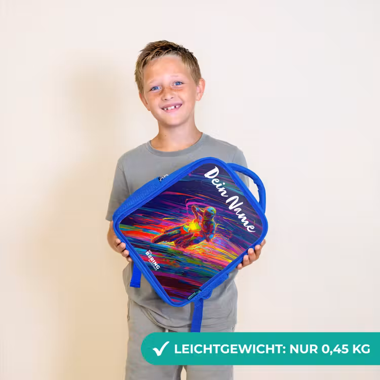 Kinderrucksack mit Namen - Blau - Crossrad - Neonfarben - Linien - Helm — 4