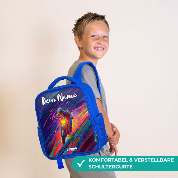 Kinderrucksack mit Namen - Blau - Crossrad - Neonfarben - Linien - Helm — 5