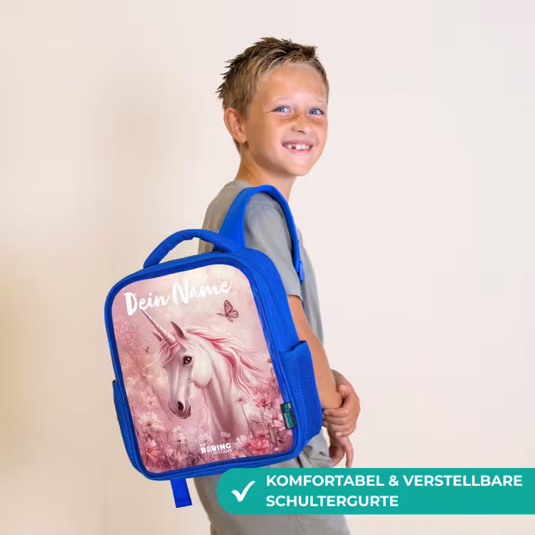 Kinderrucksack mit Namen - Blau - Einhorn - Rosa - Schmetterling - Blumen — 5