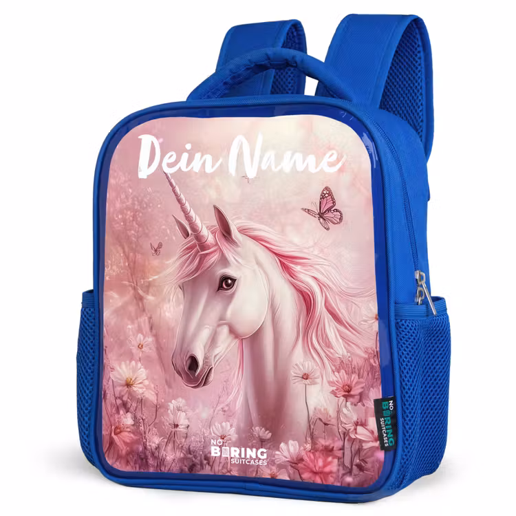 Kinderrucksack mit Namen - Blau - Einhorn - Rosa - Schmetterling - Blumen — 7