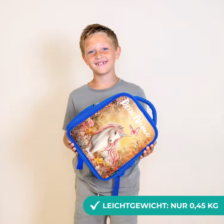 Kinderrucksack mit Namen - Blau - Einhorn - Schmetterling - Rosa - Mähne — 4