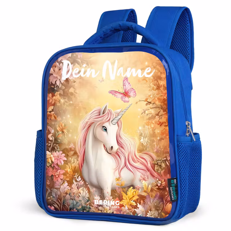 Kinderrucksack mit Namen - Blau - Einhorn - Schmetterling - Rosa - Mähne — 7