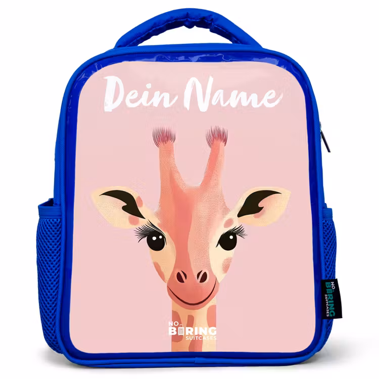 Kinderrucksack mit Namen - Blau - Giraffe - Wimpern - Minimalistisch - Rosa — 1