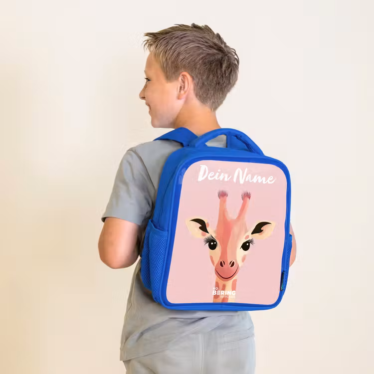 Kinderrucksack mit Namen - Blau - Giraffe - Wimpern - Minimalistisch - Rosa — 2