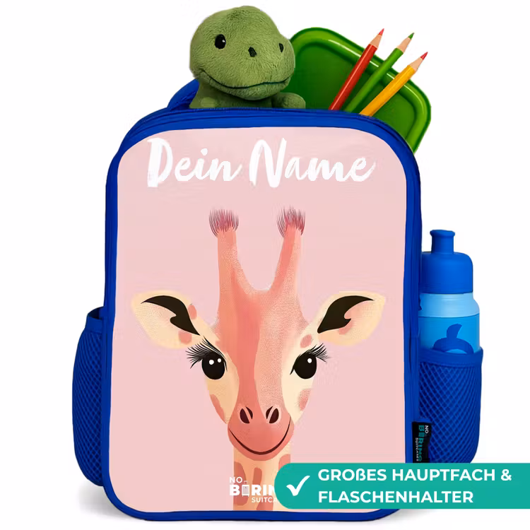 Kinderrucksack mit Namen - Blau - Giraffe - Wimpern - Minimalistisch - Rosa — 3