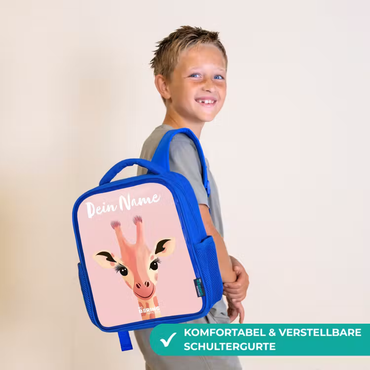 Kinderrucksack mit Namen - Blau - Giraffe - Wimpern - Minimalistisch - Rosa — 5