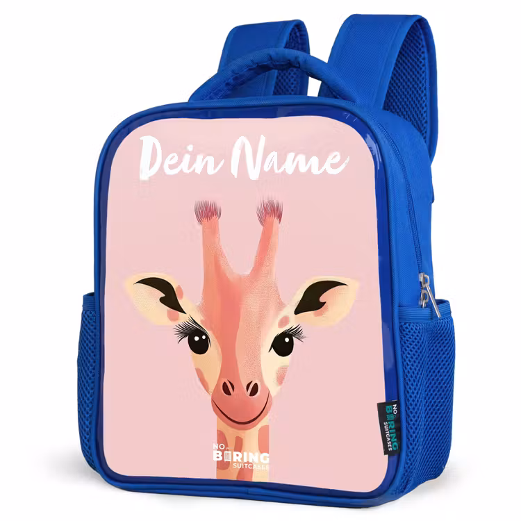 Kinderrucksack mit Namen - Blau - Giraffe - Wimpern - Minimalistisch - Rosa — 7