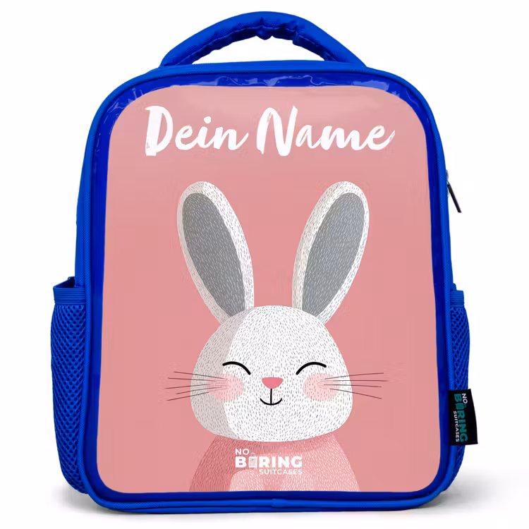 Kinderrucksack mit Namen - Blau - Kaninchen - Erröten - Punkte - Rosa — 1