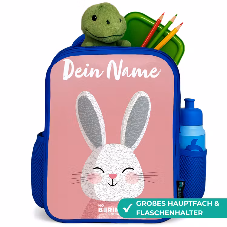 Kinderrucksack mit Namen - Blau - Kaninchen - Erröten - Punkte - Rosa — 3