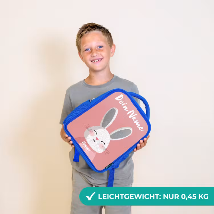Kinderrucksack mit Namen - Blau - Kaninchen - Erröten - Punkte - Rosa — 4