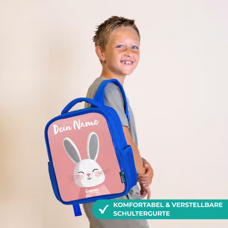 Kinderrucksack mit Namen - Blau - Kaninchen - Erröten - Punkte - Rosa — 5