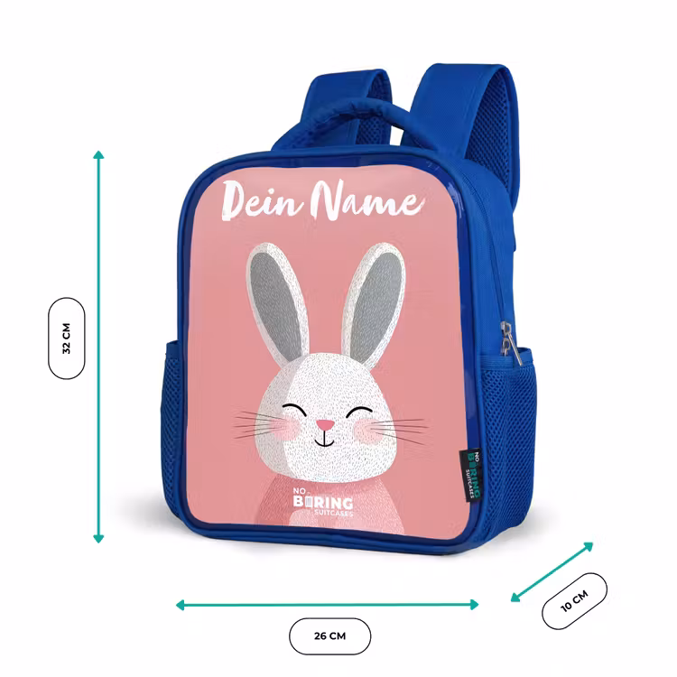 Kinderrucksack mit Namen - Blau - Kaninchen - Erröten - Punkte - Rosa — 6