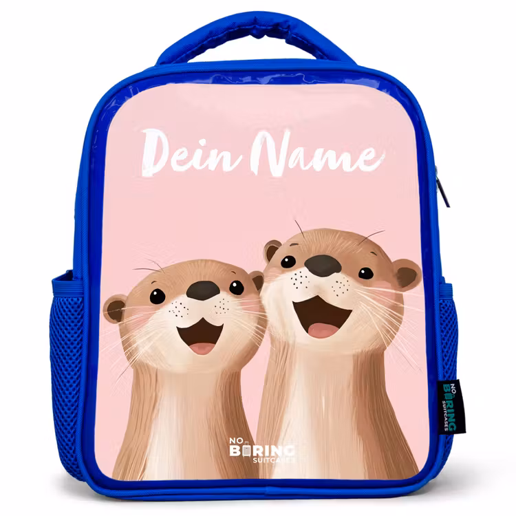 Kinderrucksack mit Namen - Blau - Lächeln - Otter - Rosa - Illustration — 1