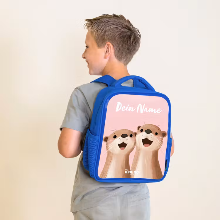 Kinderrucksack mit Namen - Blau - Lächeln - Otter - Rosa - Illustration — 2