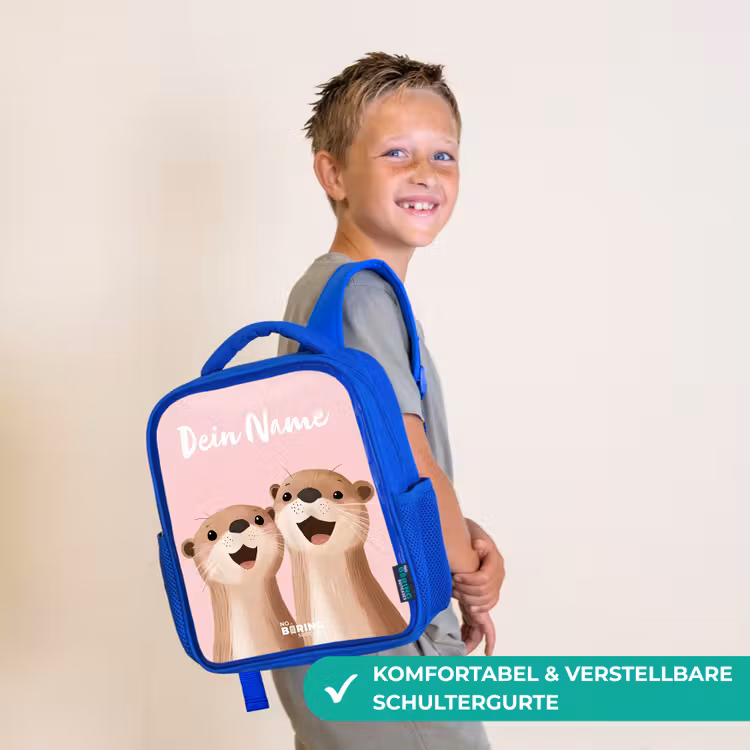 Kinderrucksack mit Namen - Blau - Lächeln - Otter - Rosa - Illustration — 5