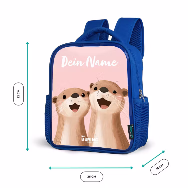 Kinderrucksack mit Namen - Blau - Lächeln - Otter - Rosa - Illustration — 6
