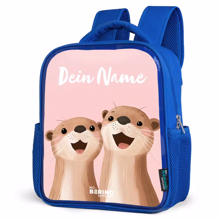 Kinderrucksack mit Namen - Blau - Lächeln - Otter - Rosa - Illustration — 7
