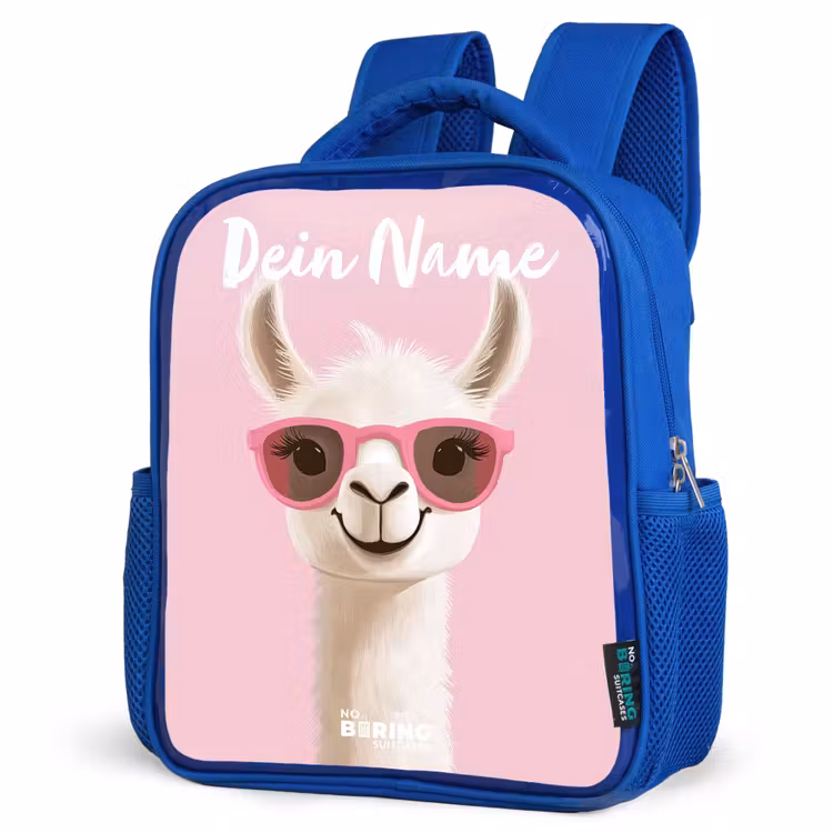 Kinderrucksack mit Namen - Blau - Lama - Weiß - Sonnenbrille - Wimpern — 7