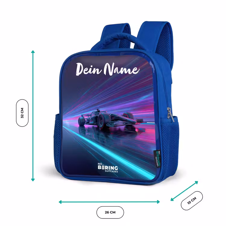 Kinderrucksack mit Namen - Blau - Lichtbalken - Neon - Rennwagen - Lila — 6