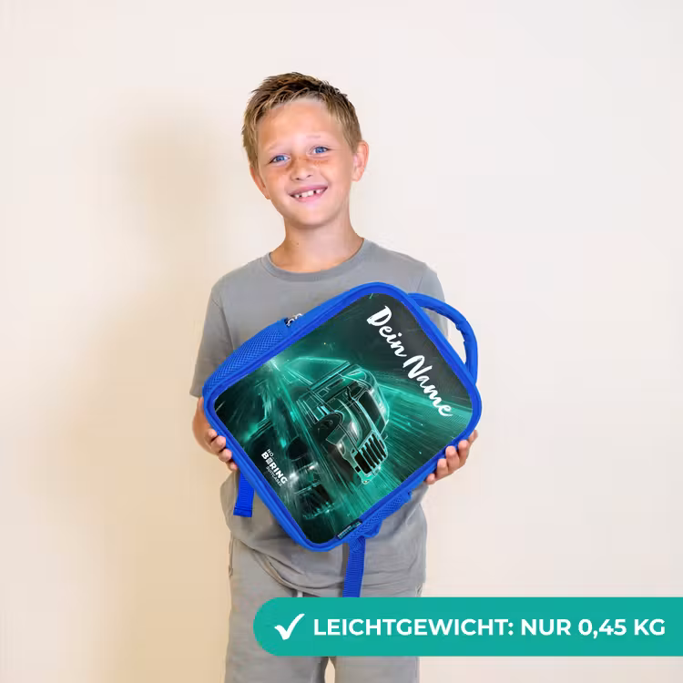 Kinderrucksack mit Namen - Blau - Lkw - Stadt - Grün - Neon — 4
