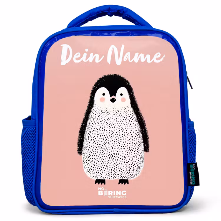 Kinderrucksack mit Namen - Blau - Pinguin - Punkte - Rosa - Minimalistisch — 1