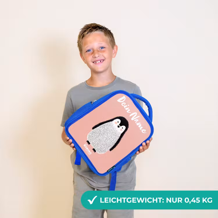 Kinderrucksack mit Namen - Blau - Pinguin - Punkte - Rosa - Minimalistisch — 4