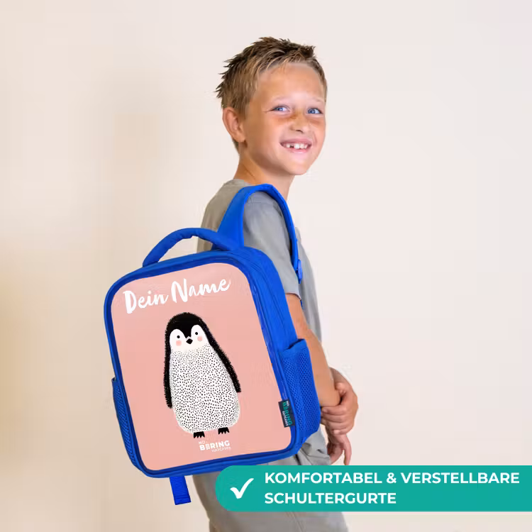 Kinderrucksack mit Namen - Blau - Pinguin - Punkte - Rosa - Minimalistisch — 5