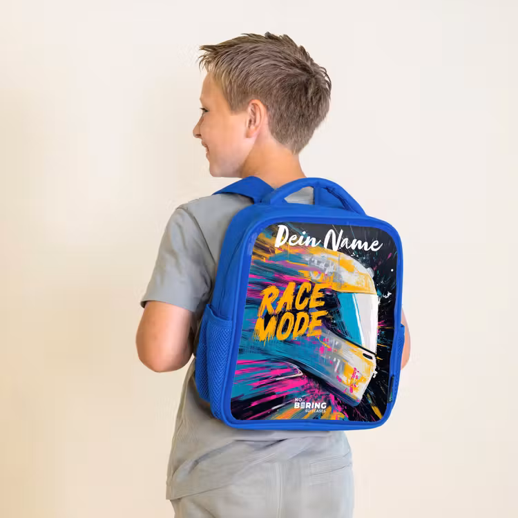 Kinderrucksack mit Namen - Blau - Rennhelm - Abstrakt - Farbe - Bunt — 2
