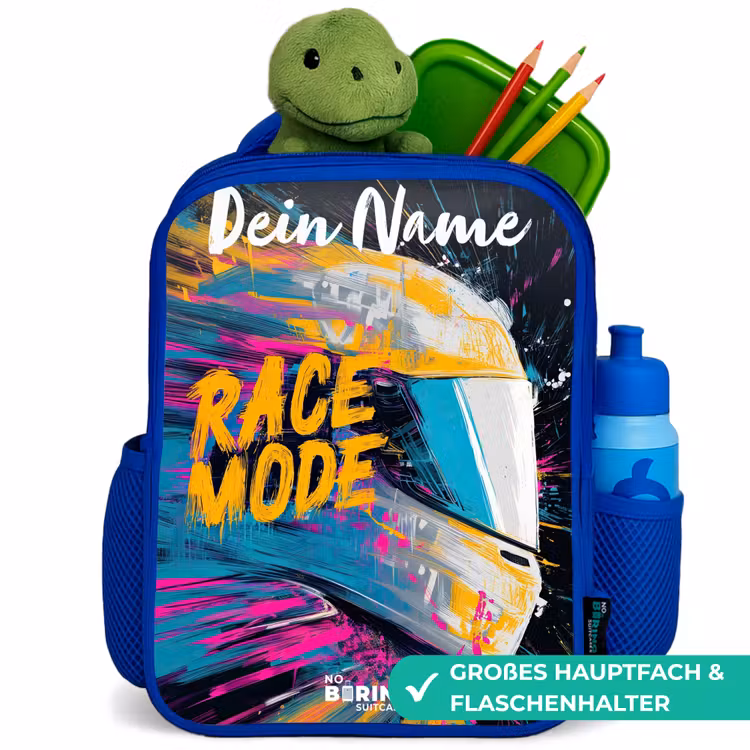 Kinderrucksack mit Namen - Blau - Rennhelm - Abstrakt - Farbe - Bunt — 3