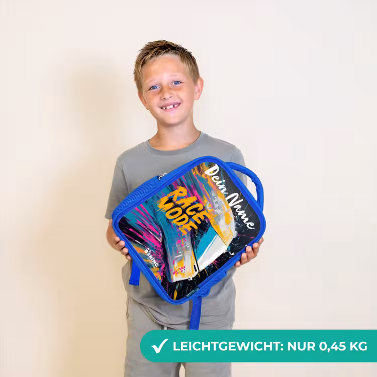 Kinderrucksack mit Namen - Blau - Rennhelm - Abstrakt - Farbe - Bunt — 4