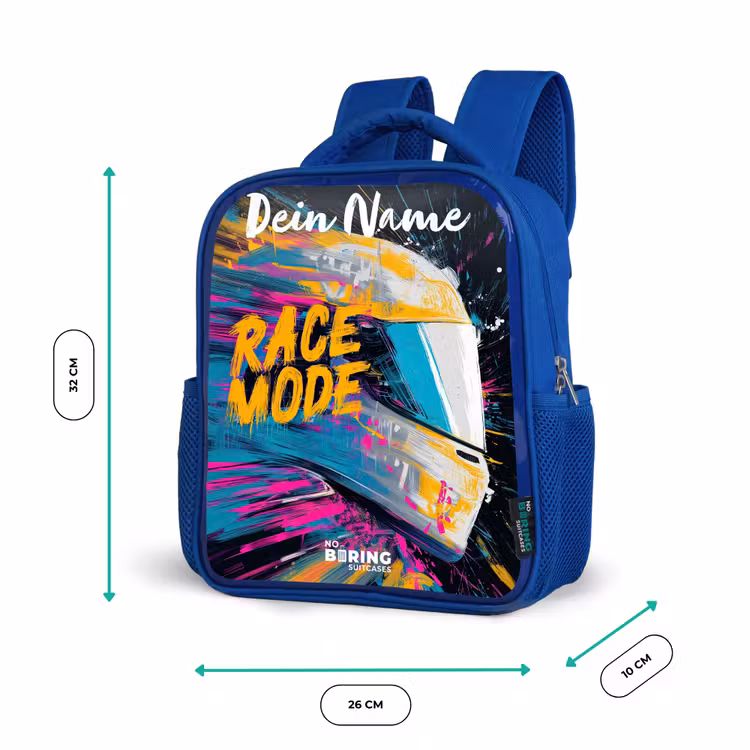 Kinderrucksack mit Namen - Blau - Rennhelm - Abstrakt - Farbe - Bunt — 6