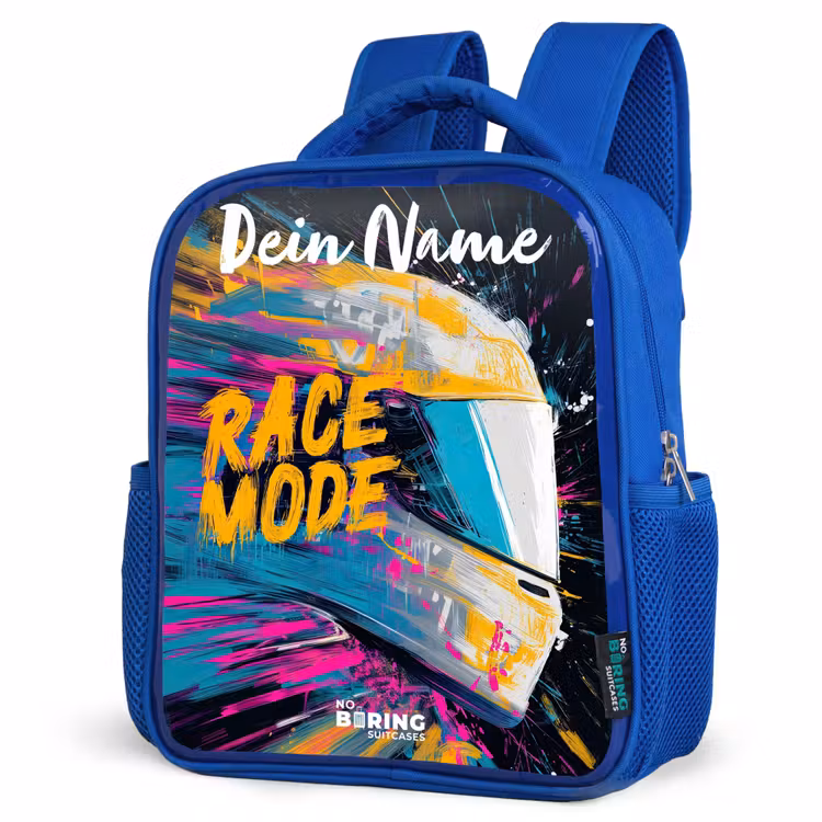 Kinderrucksack mit Namen - Blau - Rennhelm - Abstrakt - Farbe - Bunt — 7