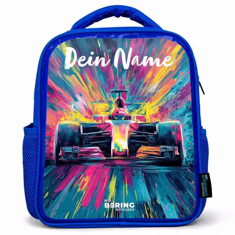 Kinderrucksack mit Namen - Blau - Rennwagen - Abstrakt - Streifen - Blau — 1